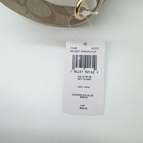 COACH LACEY Top Handle Crossbody Bag Signature Canvas Chalk Khaki Tassel CK689 - Picture 6 of 11